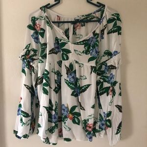 Old Navy Long Sleeve Palm Leave Floral Blouse